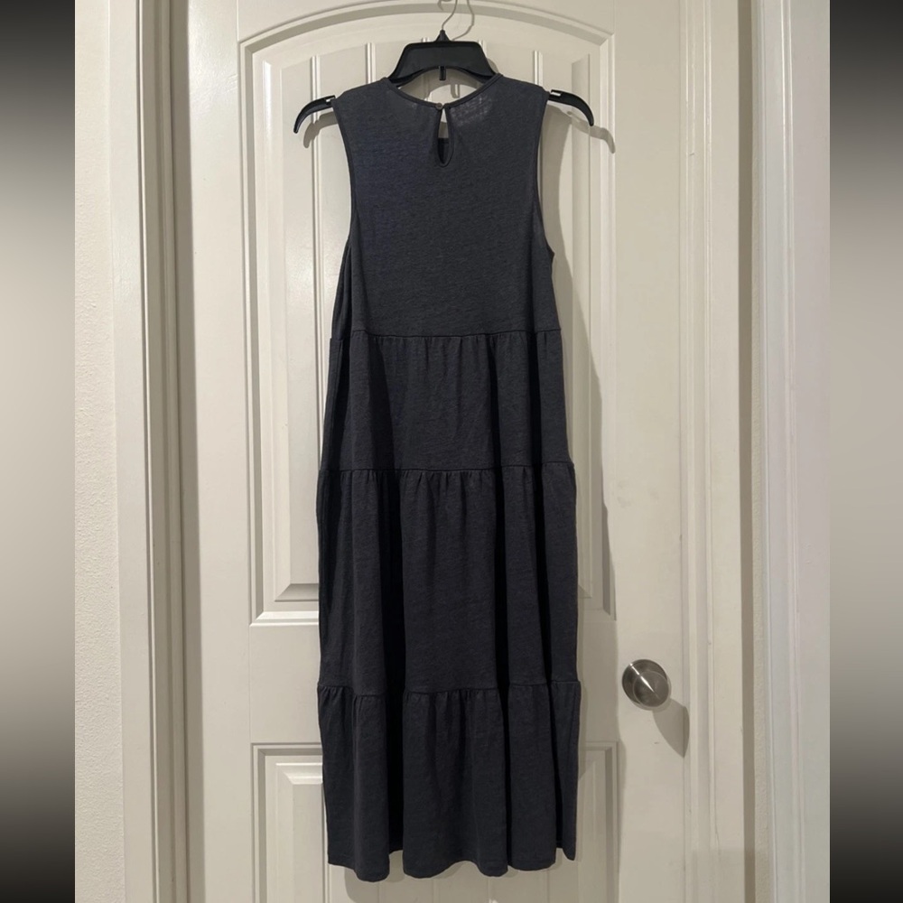 Commune Flore Midnight Gray Women’s 100% Linen Tiered Knee Length Dress Size S - Picture 7 of 7